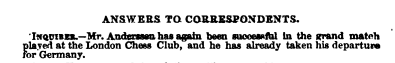 CP - v1 N5 p40 (Aug 16, 1851) -- Anderssen winning both departs home